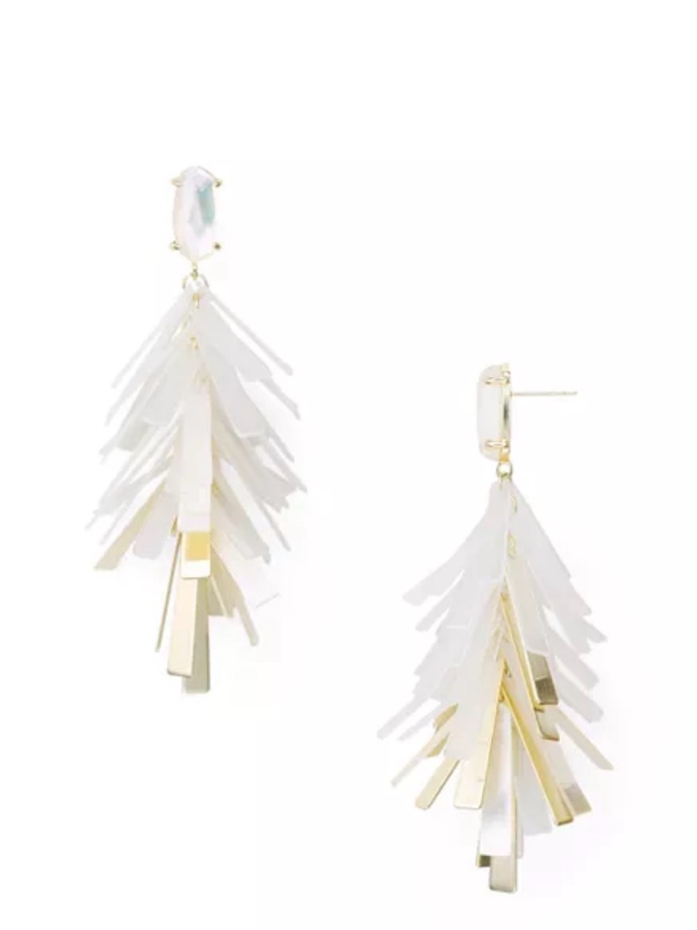 Kendra Scott jasper White and Gold Drop Fringe Earrings - wedding prom special